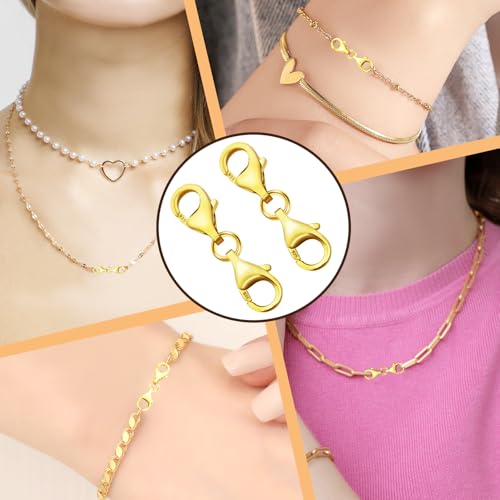925 Sterling Silver Necklace Extenders for Women, Double End Lobster Claw Clasp, 9mm Lobster Clasp and Closures for Making Jewelry Chain, Necklace & Bracelet Clips (18K Gold Plated) by CooBigo - Used condition - Image 7