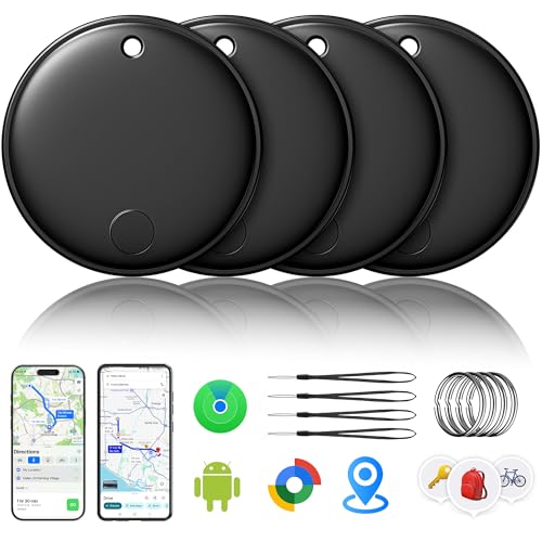 2026 Air Tracker Smart Tags Android & iOS-4 Packs,Dual System Bluetooth Luggag Tracker Keys Finder/Item Locator Work with Apple Find My (iOS)&Google's Find Hub(Android) for Key,Backpack,Luggage Black