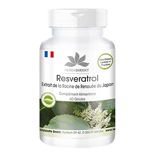 Resvératrol 500mg - extrait de la racine renouée du Japon - polygonum cuspidatum - Extrait - 60 capsules | Herba Direkt - Qualité des pharmacies allemandes