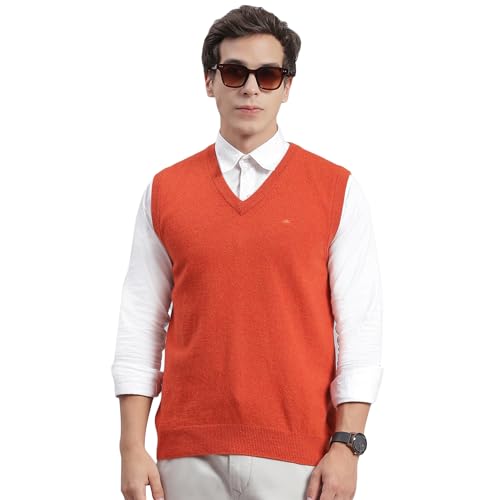 Image of Monte Carlo Off White Solid V Neck Sweater | Warm Woolen Pullover for Men | Soft Comfortable Knitted Winter Wear Sweater for Men's