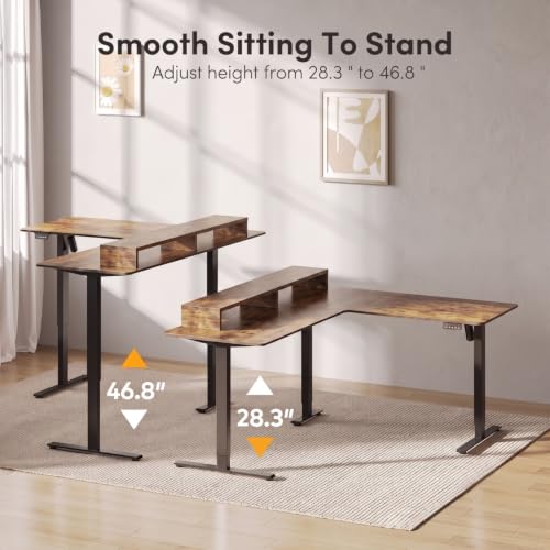 Image of TEKAVO Electric Standing Desk L Shaped Height Adjustable Workstation | Single Motor Sit Stand Desk for Home & Office | Ergonomic Study Table,Spacious Desktop with Moniter Riser I DIY (Black&Brown)
