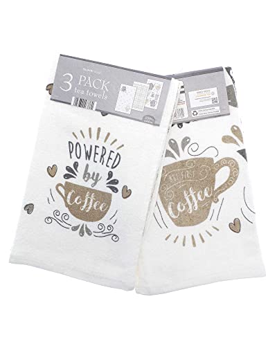 Image of Velour Tea Towels Coffee 3pk, Brown - 100% Cotton - Tea Towel Triple Pack - Let's Have Coffee - - Great Value Great Gift