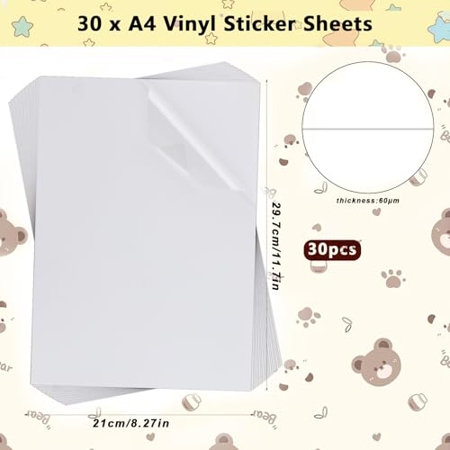 20 Blätt Stickerpapier zum Bedrucken A4 Aufkleber Papier zum Drucken, Selbstklebende Vinyl Aufkleberfolien, Transparent Bedruckbar Klebefolien Druckerpapier für Laserdrucker Tintenstrahldrucker