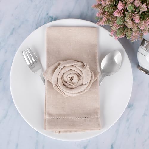 Image of FINGERCRAFT Hemstitched Cotton Table Napkins - Set of 6, 20x20 Inch, 100% Cotton Cloth Napkins with Faggoting Stitching - Durable & Elegant for Parties, Everyday Use (Ivory Twill)