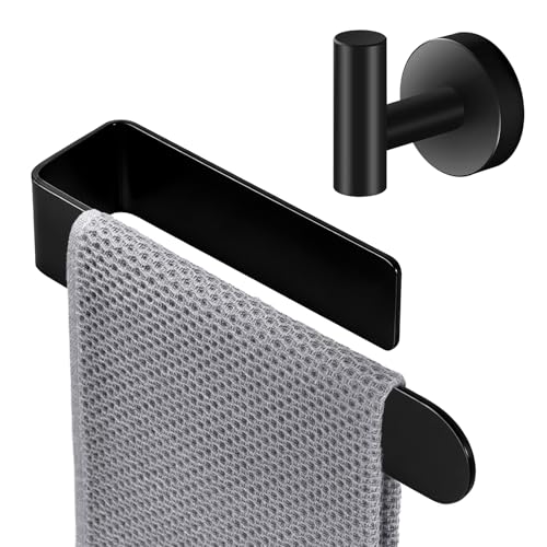 Reviews de Toalleros de gancho los mejores 10. 49 Juego de 2 Piezas de Accesorios de Baño, Toalleros de Baño Sin Taladro Adhesivo y Ganchos de Toalla para Baño Acero Inoxidable para Uso En Cocinas, Balcones y Baños (Negro)