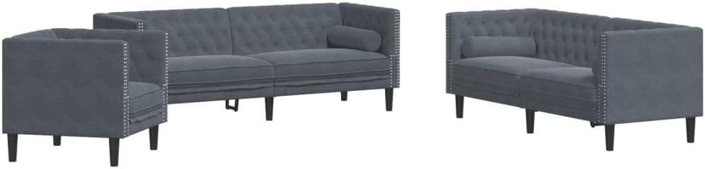 Chesterfield Sofa Set Dark Grey Living Room Furniture