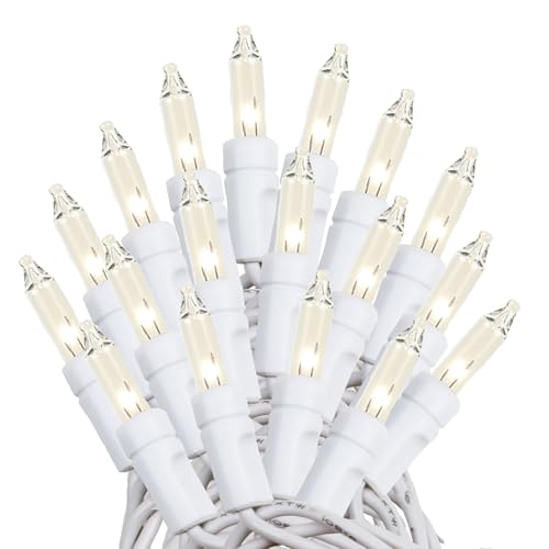 Novelty Lights 34 Feet 100 Bulb Incandescent Mini Light String, Clear with 4-Inch Spacing on White Wire, UL Listed Commercial Grade Indoor/Outdoor Mini Lights, Connectable End-to-End