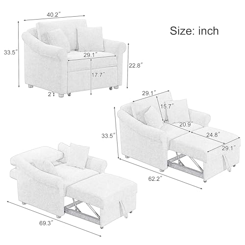 Sillón convertible chenille gris con respaldo ajustable miniatura 2