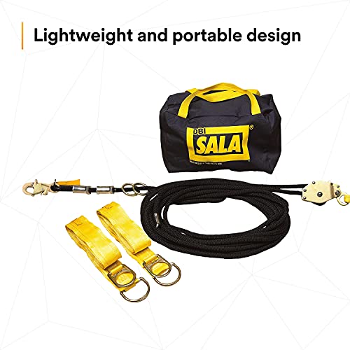 Image of 3M DBI-SALA Sayfline 7600505 Horizontal Lifeline System, 50-Foot Kernmantle Rope with Tensioner, Energy Absorber, Two 6-Foot Tie-Off Adaptors, Carrying Bag, Black