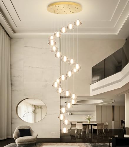 Image of 25-Lights Modern Chandeliers for High Ceiling Large Crystal Chandeliers LED Long Handing Light Fixture for Hallway Foyer Staircase 3000K