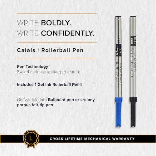 Image of Cross Calais Matte Green & Black Refillable Rollerball Pen - Medium Point, Black Ink, Smooth Writing, Presented in a Luxury Gift Box