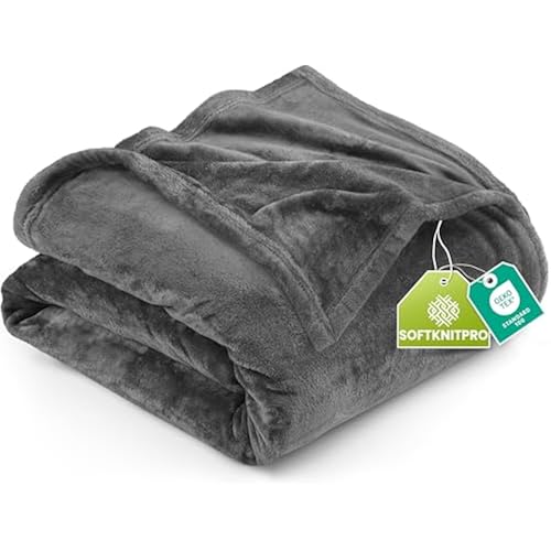 Utopia Bedding Ultra Soft Fleece Bed Blanket Queen Size Grey (90x90 Inches)