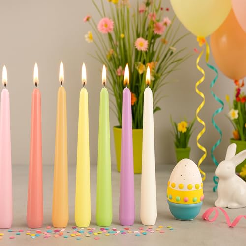 Image of MTLEE 64 Pcs Long Taper Candlestick Bulk 10 Inch Smokeless, Macaron