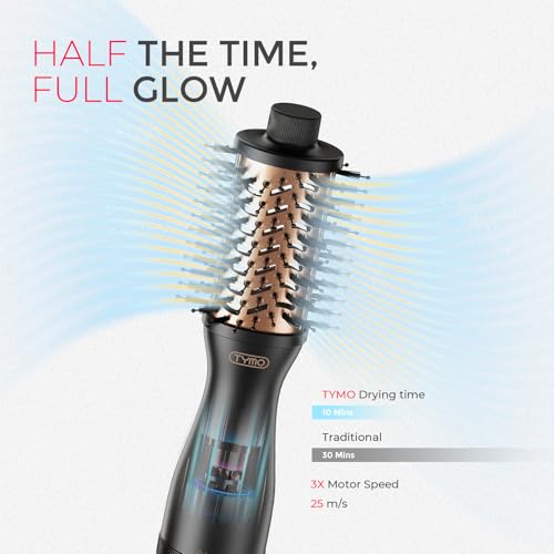 Image of TYMO 2.0 Hair Blow Dryer Brush - AIRBEAM MINI Blowout Hot Air Brush, One Step Volumizer, 2 Inch Oval Barrel Curling Styler, 3X Faster Drying, 0.6 lb Lightweight, Straightener Curling in One, Black
