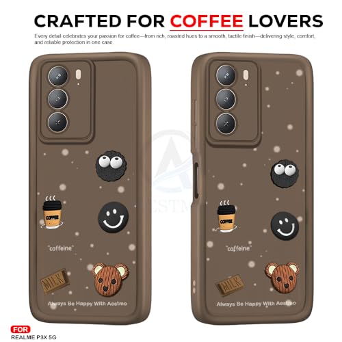 Image of AESTMO Back Case Cover for Realme P3X 5G | Cute Fun Cartoon 3D Ball | Coffee Silicone Case | Full Body Protection | Camera Protection Back Cover for Realme P3X 5G (Brown)
