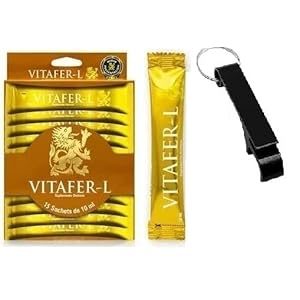 VITAFER-L Gold *100% Natural*. Box of 15 SACHETS of 10 ml Each with Bonus AMC Keychain Bottle-can Opener Gift