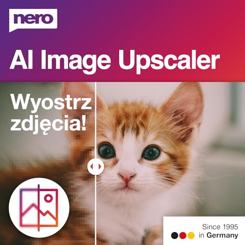 Nero AI Image Upscaler | Wyostrzanie zdjęć | Powiększanie zdjęć | Skalowanie do 4K | Optymalizacja zdjęć | Łatwe wyostrzanie | Windows 11 / 10 | Licencja roczna