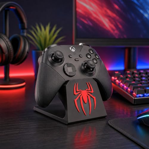 Image of PS5 Controller stand for Desk Gaming controller stand Xbox | Joystick Stand Controller Holder Gamepad Stand & Gaming PS5 Accessory | Compatible with Xbox ONE, PS5, PS4, PC, Steelseries Remote | Black + Red | Superhero Spider-Themed