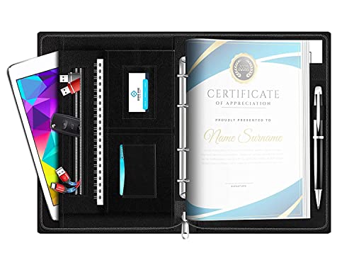 Image of FEDUS Black Document File Folder Certificate Foolscap Size(Bigger Than A4 Size) 4 Ring File Folder for Document Leatherette Document Holder,Portfolio,Executive File for 25 Leaf (300 Micron)