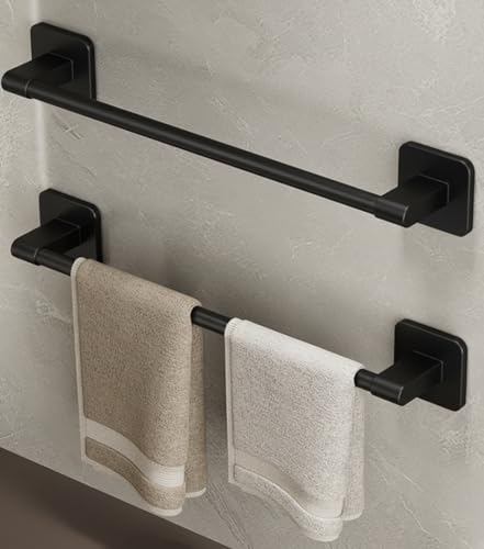 Image of Towel Shelf | Hole-Free Wall Hanging Rack | Carbon Steel & Plastic Construction | Loads Up to 20kg | Bathroom and Toilet Storage