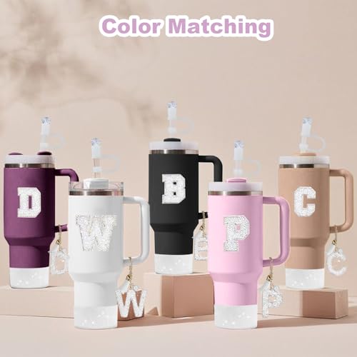 Hpebl 6PCS White for Stanley Cup Accessories Set 30/40 OZ Silver Bling Rhinestone Initials Charms for Stanley Decorations Tumbler Accessories Including Diamond Straw Topper, Spill Stopper（Letter G） - image 7