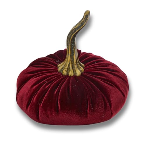 Your Hearts Content Burgundy 6.25 inch Velvet Pumpkin Modern Rustic Mantle Decor Entryway Decor Farmhouse Cozy Home Decor Table Centerpiece (Burgundy)
