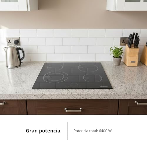 Placa vitrocerámica negra con bloqueo infantil y cuatro zonas eléctricas Corberó CCVG4645 4