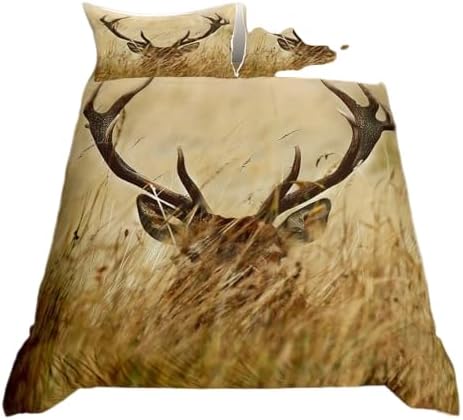 Homewish Antler Bedding Set Single Size Whitetail Deer Duvet Cover Stag Comter Cover Set Countryside Rural Hunting Theme Bedding Set Living Room Bedroom Decorative 2 Pillow Cases