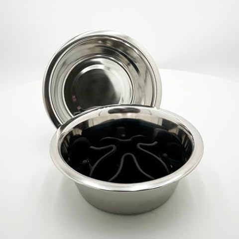 NMN Designs Heavy Duty Stainless Steel Pet Bowls with Slow Feed Silicone Pad - Set of 2 - Premium Food-Safe 201 Stainless Steel - Pet Food and Water Bowl (Large - 3 QT Bowls) Cover
