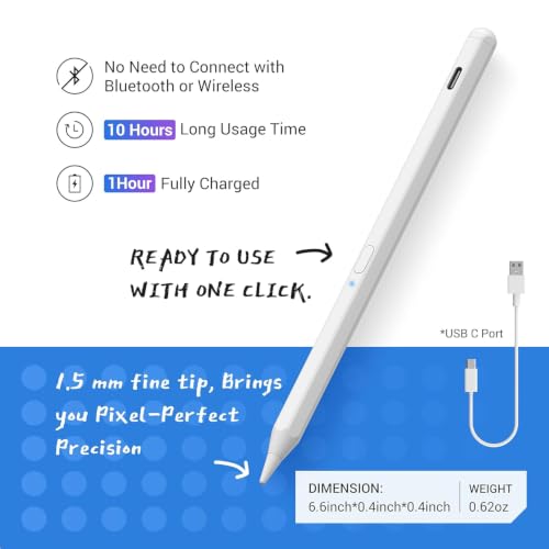 Image of KXT Tilt Sensitivity Palm Rejection Stylus Pen for Apple Ipad(2018 and After) 6 7 8 9 10 Th Generation Ipad Pro 11 Pro 12.9 Inch Air 3&4&5 Mini 5&6, Precise Writing Drawing Pen(MBlack-9)