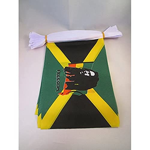 AZ FLAG – Guirnalda de bandera de Bob Marley – 6 metros con 20 banderines de Jamaica – 21 x 14 cm – Banderas pequeñas 100% poliéster – 60 g