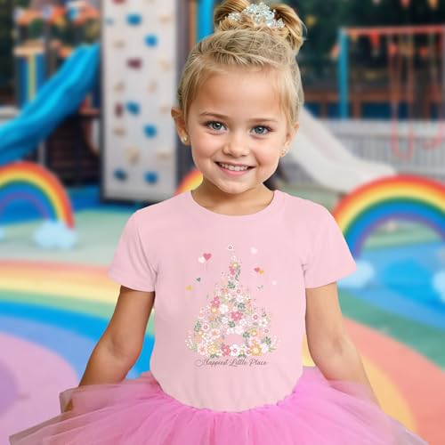 Image of Shirt for Girl Cute Floral Graphic Tshirt Holiday Summer Trip Tee Tops | Toddler Girls Soft Cotton Floral T-Shirt Short Sleeve Happy Place Graphic Tee Summer Casual Vacation Top for Kids
