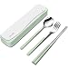 DEVICO Travel Utensils, 18/8 Stainless Steel 4pcs Cutlery Set Portable Camp Reusable Flatware Silverware, Include Fork Spoon Chopsticks with Case (Green)