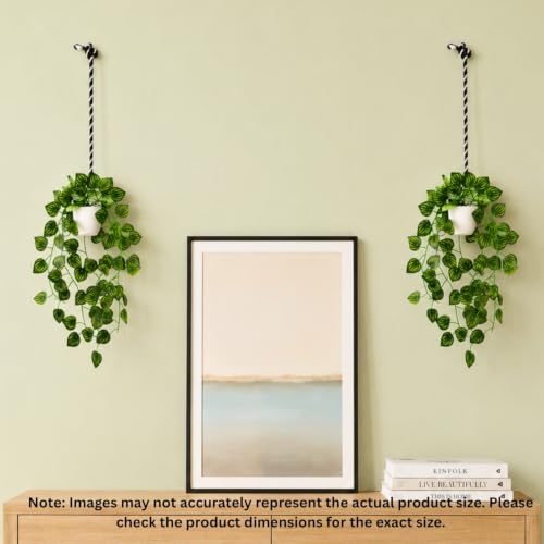 Image of fancymart Artificial Hanging Ivy Plant with White Hanging Pot & Rope, Pack of 2, Realistic Green Leaf Creeper for Home, Office, Living Room & Wall Decor, 60 cm Height