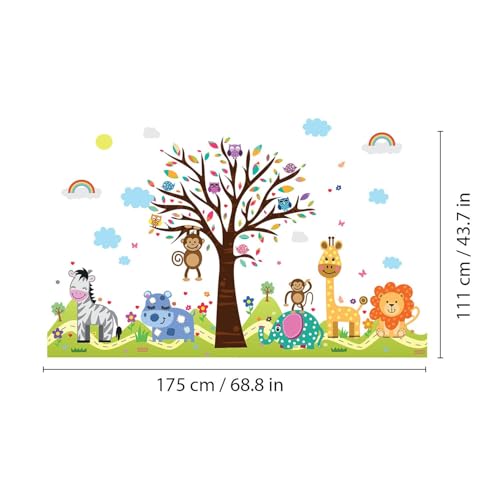 Wallflexi Office Home Decoration Wall Stickers "Happy Hills & Zoo" Wall Murals Removable Self-Adhesive Decals art Nursery Kindergarden School Baby Toddler Children Kids Room Decoration, multicolour