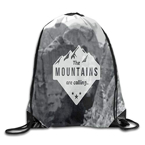 Nou00a0Brand Drawstring Backpack Sports Gym Bag for Women Men, D0117 Mountains Are Calling Landscape Picture With Motivational Quote Artwork Print