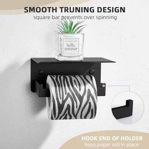 Image of Angle Simple Toilet Paper Holder with Shelf Matte Black, Tissue Roll Holder