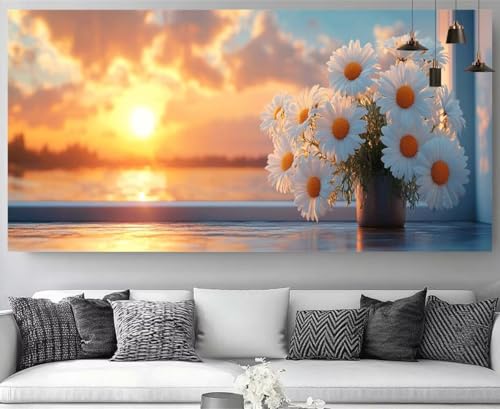 Diamond Painting Fleurs Coucher de Soleil 5D Broderie Kit Complet 70x210cm M-Y752
