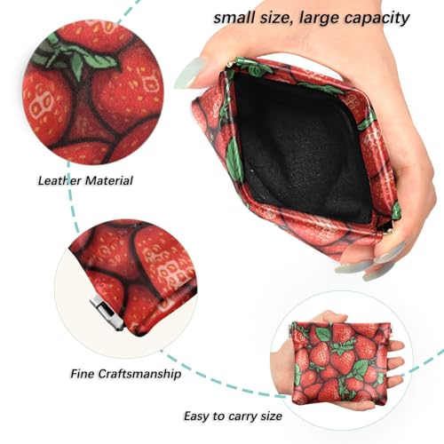 Juicy Strawberry Print Coin Purse Leather Pouch Change Purse, Squeeze Coin Pouch for Cards, Keys & Lipsticks, Unisex2