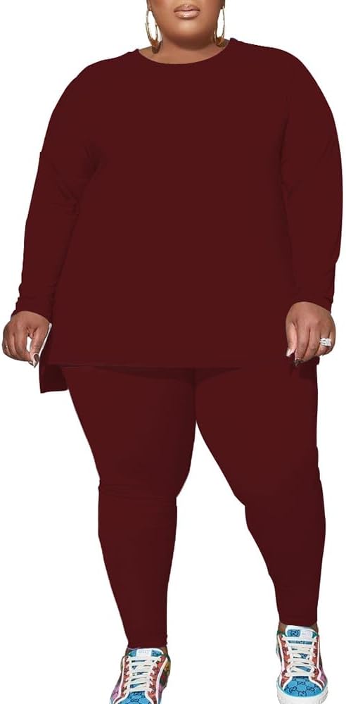 Plus Size PINSV Women Plus Size Piece Outfits Sweatsuits Hooded