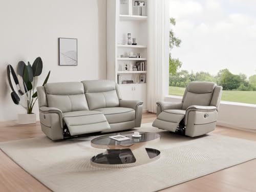 Set divano poltrona relax Pelle Grigio chiaro
