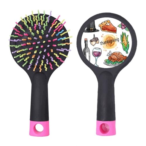 Brosse à cheveux démêlante Thanksgiving motif aquarelle avec base coussin flexible