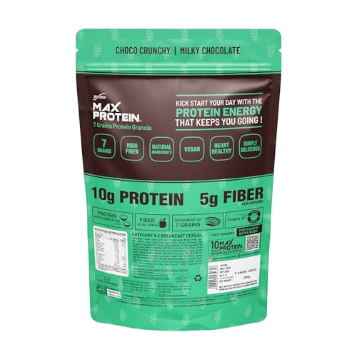 Image of RiteBite Max Protein Granola Choco Crunchy 500g | 7 Grains| 10g Protein| 5g Fiber| Natural Ingredients| Breakfast Granola| Simply Delicious| Vegan