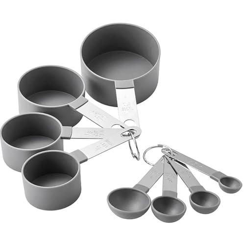 Kit Medidor Culinário Colher Copo Em Aço Inox 08 Peças Linha Premium Focacer (Cinza)