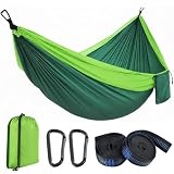 Camping Hängematte Outdoor, Ultraleichte Fallschirm Hängematte mit Karabinern und Baumgurten, Campingausrüstung für Kinder, 210T Nylon Reisebaum Hängematten für Garten Strand, 270 x 140 cm(Grün)