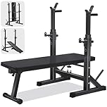 FK Sports Weight Bench With Barbell Rack & Dip Station - 6 Adjustable Levels, 200KG Heavy Duty Gym Bench, Foldable Workout Bench for Bench Press & Sit up, Multi Use Exercise Benches Home Gym Equipment
