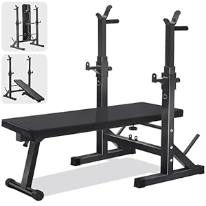 FK Sports Weight Bench With Barbell Rack & Dip Station – 6 Adjustable Levels, 200KG Heavy Duty Gym Bench, Foldable Workout Bench for Bench Press & Sit up, Multi Use Exercise Benches Home Gym Equipment
