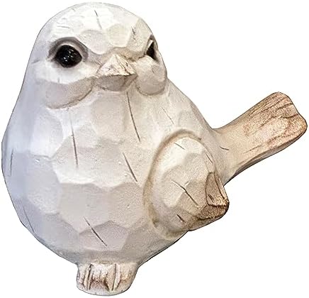 WHITE Bird Table Decor Wood Grain Effect Bird Figurine, Bird Statue Sculpture – Carved Rustic Animal Bird Ornaments – Home Decor Accents Collectible Bird Figurine for Wedding Housewarming Christmas