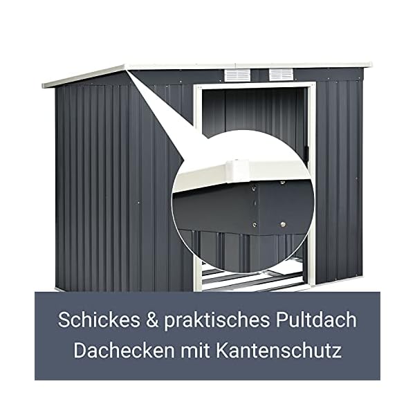 Juskys Metall Gerätehaus M 4m³ mit Pultdach, Schiebetür & Fundament - 213 × 130 × 173 cm - anthrazit - Geräteschuppen… – Bild 7