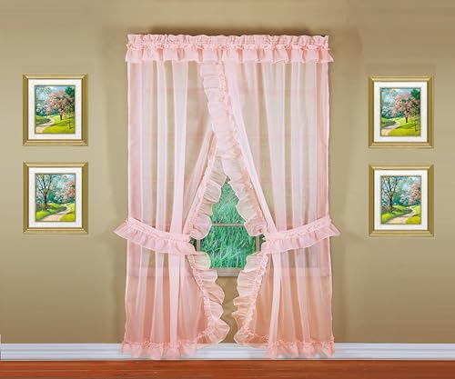 Image of Today's Curtain, Emelia Priscilla Sheer Pair 96 inch W x 84 inch L, Rose, 5-Piece-Set